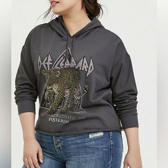 Torrid Vinyl Icons Def Leppard Dark Grey French Terry Crop Hoodie Size 2X - Picture 2 of 7
